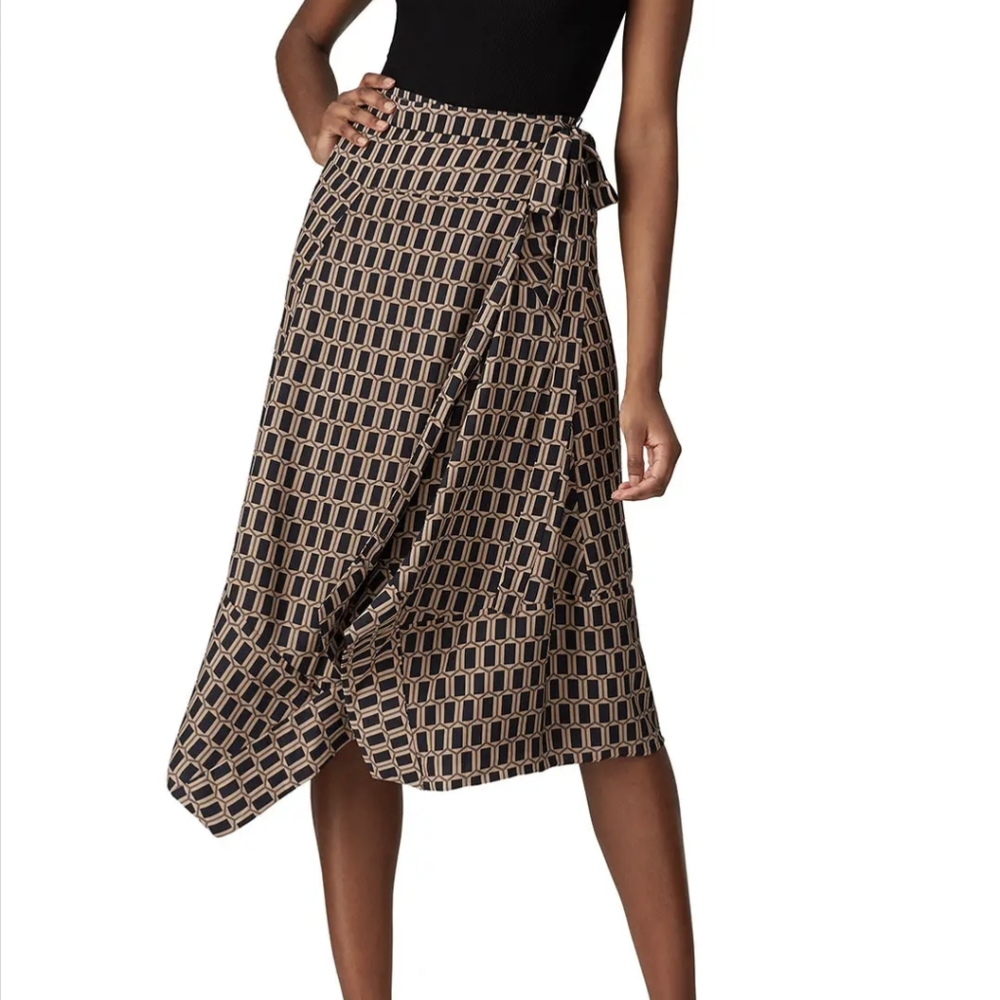 Brown Louna Geometric Printed Wrap Skirt Sz S